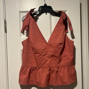 Express Orange Red Tie Front Peplum Tank Top